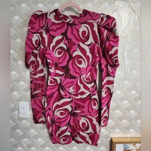 Vibrant Pink and Cream Long Sleeve Dress